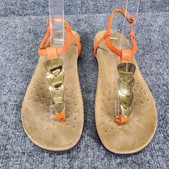 Women's Vionic Thong Sandal Orange Gold Rest Miami Slingback Leather Sz 7 - Picture 2 of 9